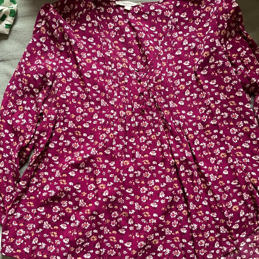 Dark Pink Floral Button Top
